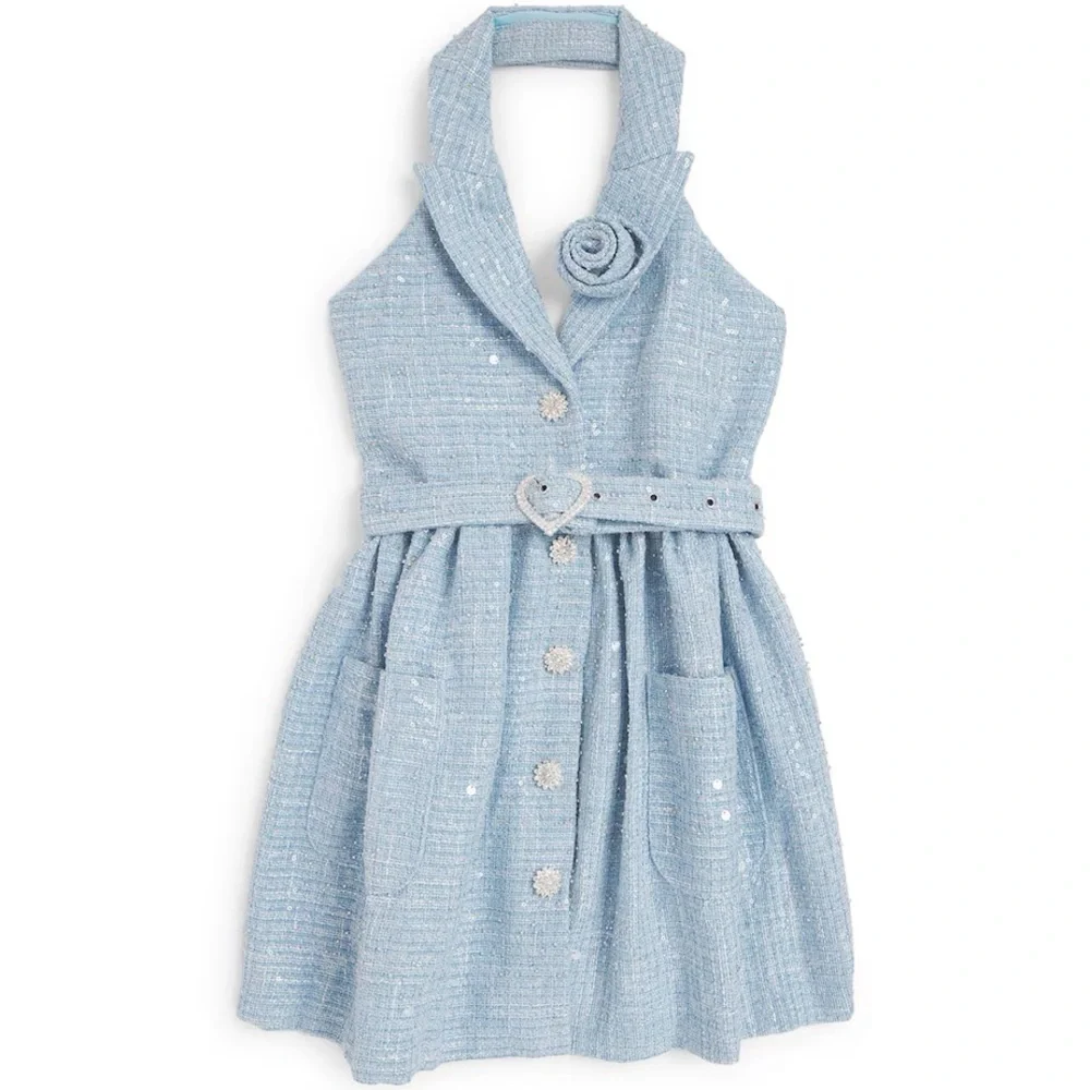 Marlo Girls Sequined Halter-neck Belted Jingle Dress Sz 4 - Picture 1 of 3